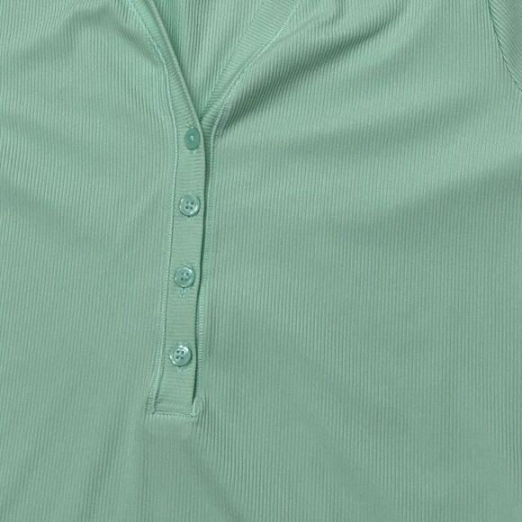 Athleta Womens Uptempo Ribbed Henley Top Sz L Mint Green Athleisure - Picture 8 of 15